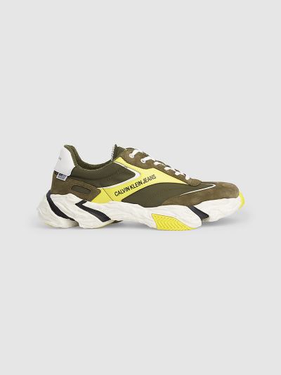 Calvin Klein Cipők HU366647 | Calvin Klein Bőr Chunky Férfi Sportcipő MélyOlivazöld / Sárga